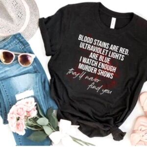 Black Graphic T-Shirt with Red and White Text